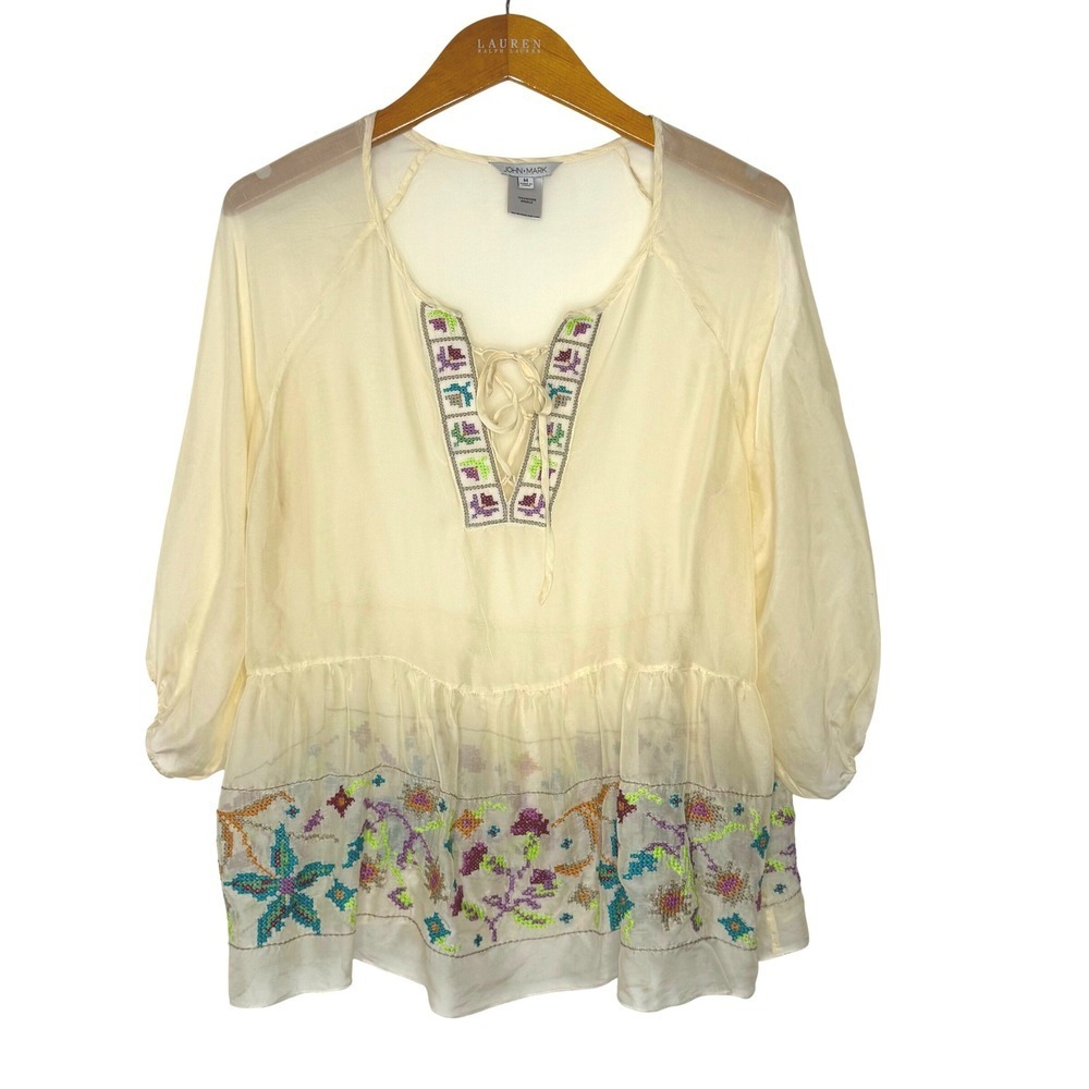 John Mark silk blend boho‎ sheer top